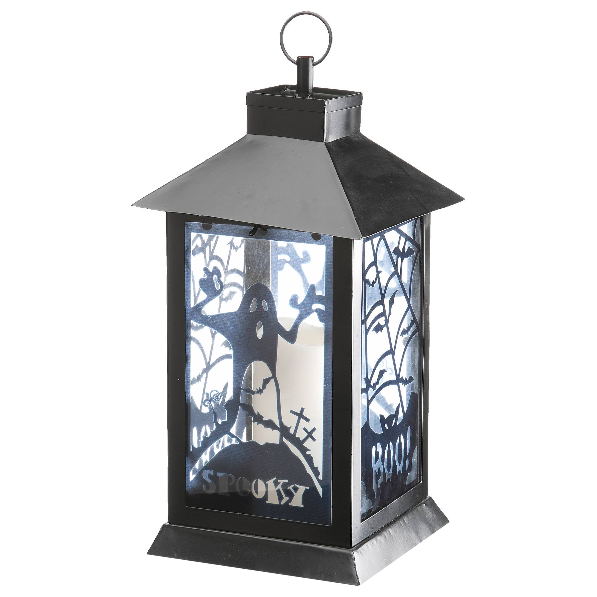 16" Black Halloween Ghost Lantern